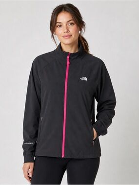 The North Face TNF Apex Jacket Women’s Large Black Pink Full Zip Softshell 21x25